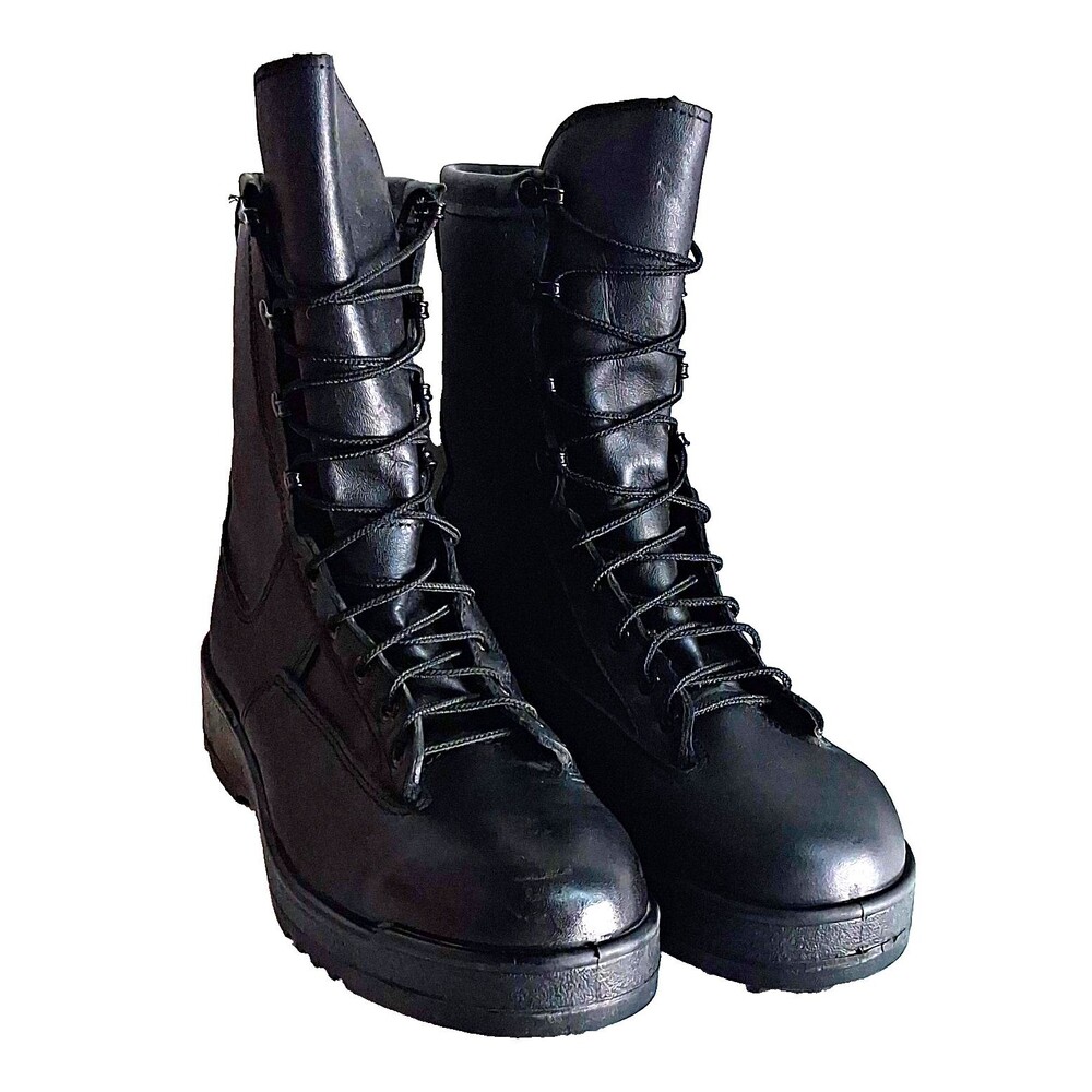 Military Vibram Mens 10.5W Black Leather Lace Up Combat Boots Round Toe USA Made